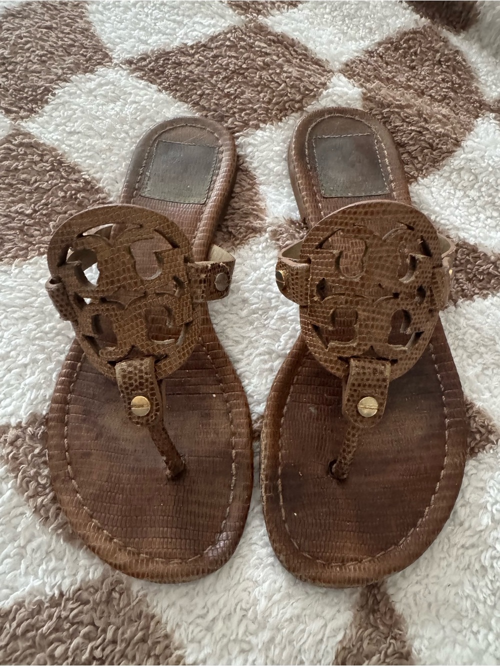 Tory Burch Miller Sandals Croc-Embossed Size 6